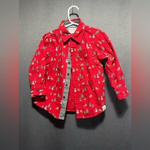Free Planet - Red and Christmas Print - Button Down Shirt - 100% Cotton - 3T